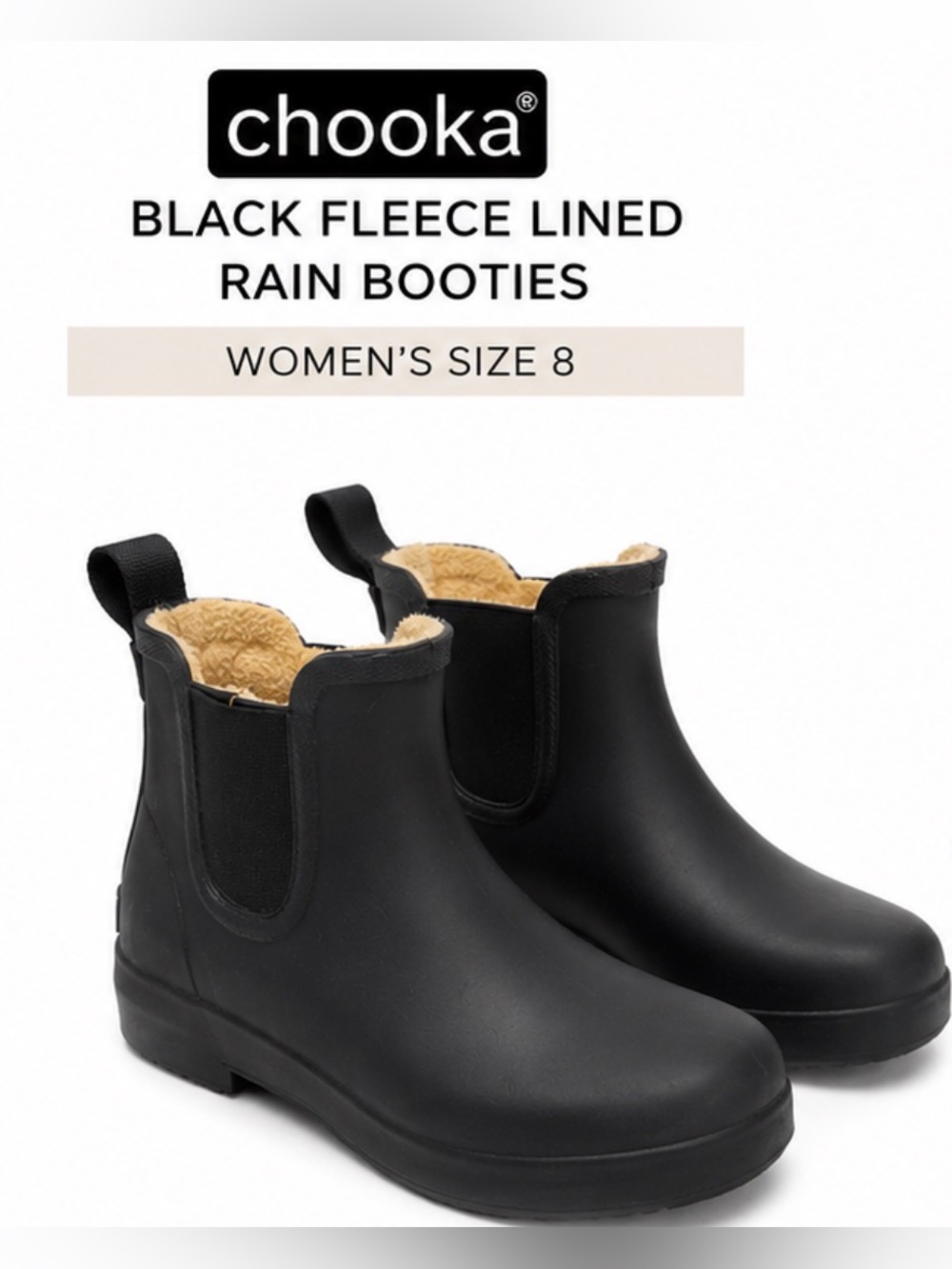 chooka Black Fleece-Lined Ankle Rain Booties